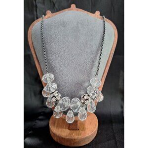 Liz Claiborne Clear Crystal Statement Necklace With Silver Chain & Lobster Clasp